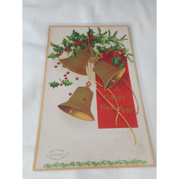 Ellen Chapsaddle Other - Vintage New Year's Postcard unposted used Bells Holly Embossed Ellen Clapsaddle
